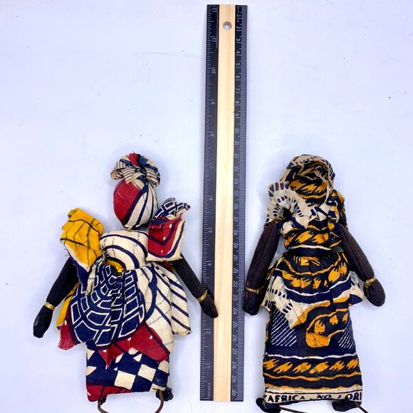 Handcrafted West African Dolls Traditional Senegal Attire Set Of 2  8" Standing - Picture 8 of 8